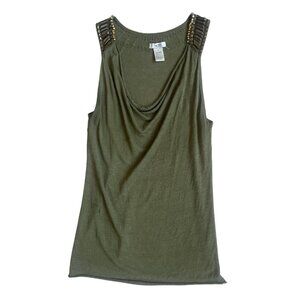 cache khaki flowy beaded scoop neck tank top size medium
